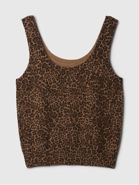 GAP CashSoft Leopard Scoop Neck Knit Tank Top